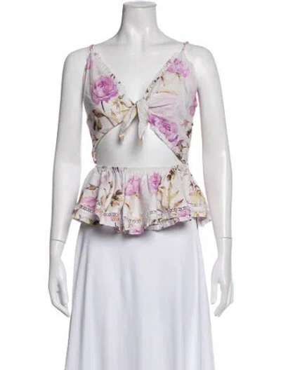 Pre-owned V. Chapman Floral Print V-neck Crop Top In Multicolor