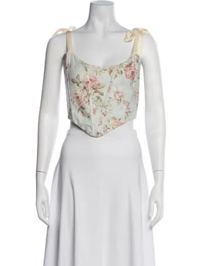 Pre-owned V. Chapman Floral Print V-neck Crop Top In Neutrals