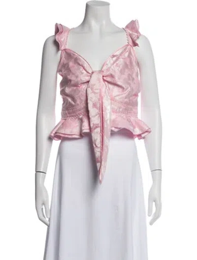 Pre-owned V. Chapman Floral Print V-neck Crop Top In Pink