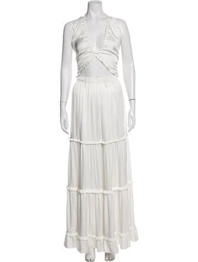 Pre-owned V. Chapman Halterneck Long Dress In White