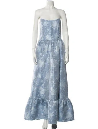 Pre-owned V. Chapman Jacquard Long Dress In Blue