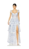 V. Chapman Jolie Gown In Blue Tapestry Rose