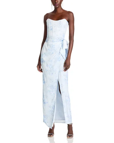 V. Chapman June Corset Wrap Tie Dress In Blue Tapestry Rose