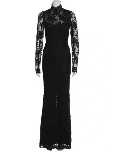 Pre-owned V. Chapman Lace Pattern Long Dress In Black
