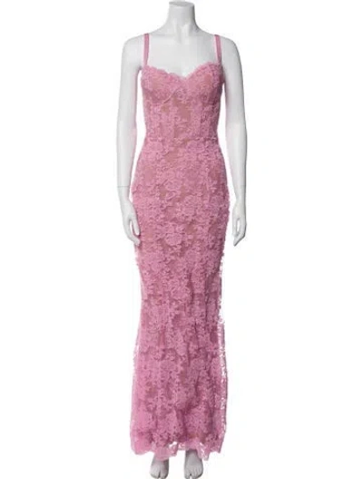 Pre-owned V. Chapman Lace Pattern Long Dress In Pink