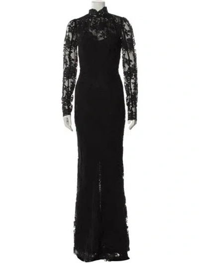 Pre-owned V. Chapman Lace Pattern Long Dress W/ Tags In Black