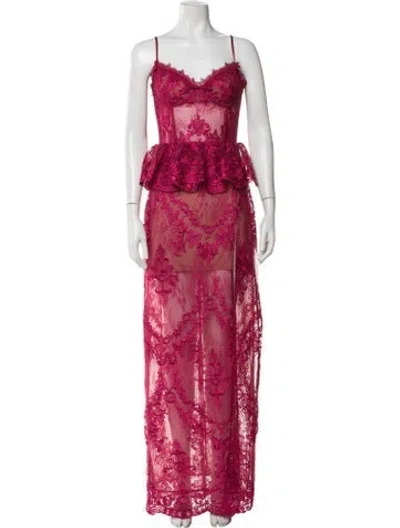 Pre-owned V. Chapman Lace Pattern Long Dress W/ Tags In Pink
