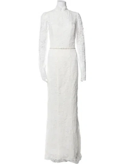 Pre-owned V. Chapman Lace Pattern Long Dress W/ Tags In White