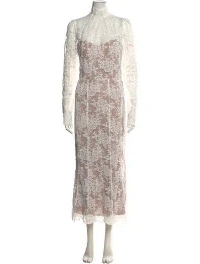 Pre-owned V. Chapman Lace Pattern Long Dress W/ Tags In White