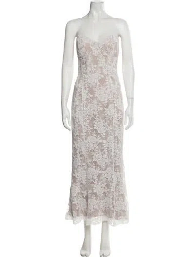 Pre-owned V. Chapman Lace Pattern Long Dress W/ Tags In White