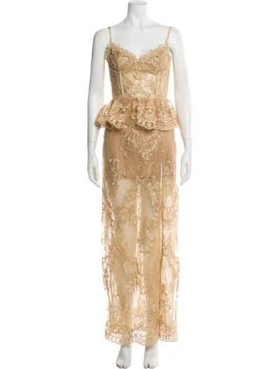 Pre-owned V. Chapman Lace Pattern Long Dress W/ Tags In Yellow
