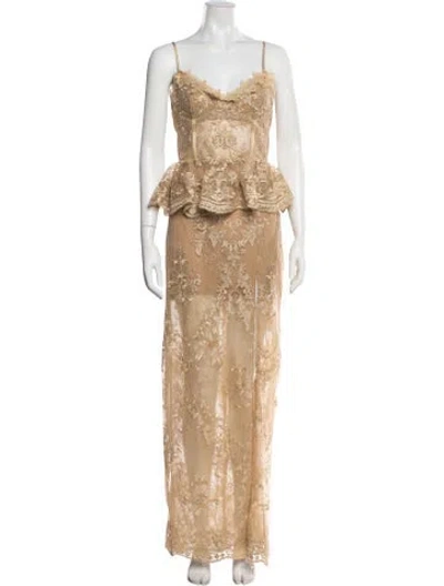 Pre-owned V. Chapman Lace Pattern Long Dress W/ Tags In Yellow