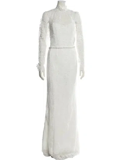 Pre-owned V. Chapman Lace Pattern Long Dress In White