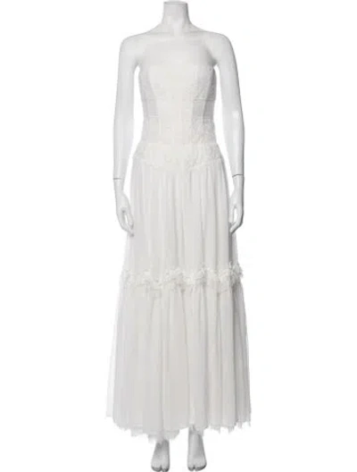 Pre-owned V. Chapman Lace Pattern Long Dress In White