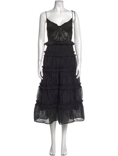 Pre-owned V. Chapman Lace Pattern Midi Length Dress In Black