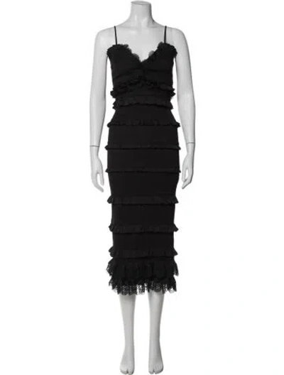 Pre-owned V. Chapman Lace Pattern Midi Length Dress In Black