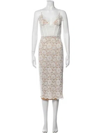 Pre-owned V. Chapman Lace Pattern Midi Length Dress In Blue