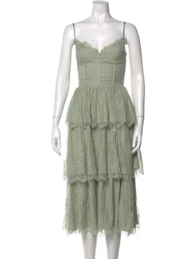 Pre-owned V. Chapman Lace Pattern Midi Length Dress In Green