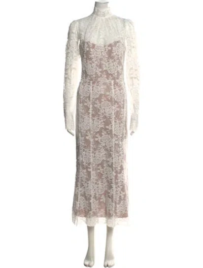 Pre-owned V. Chapman Lace Pattern Midi Length Dress W/ Tags In White