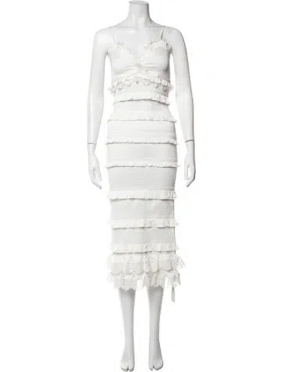 Pre-owned V. Chapman Lace Pattern Midi Length Dress In White