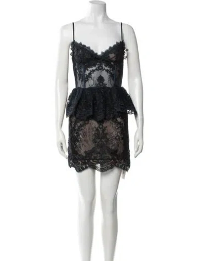 Pre-owned V. Chapman Lace Pattern Mini Dress In Blue