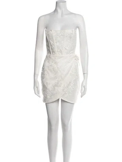 Pre-owned V. Chapman Lace Pattern Mini Dress In White