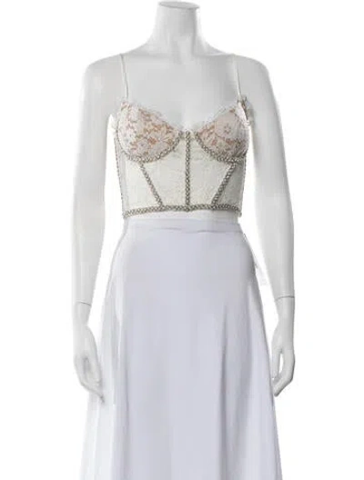 Pre-owned V. Chapman Lace Pattern Square Neckline Crop Top W/ Tags In White