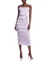 V. Chapman Lily Smocked Floral Print Ruffle Trim Midi Dress