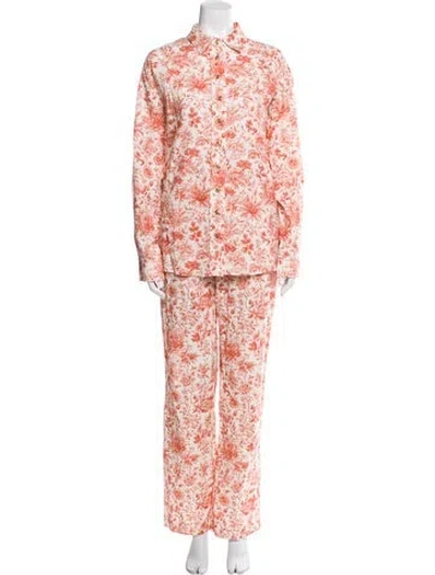 Pre-owned V. Chapman Linen Floral Print Pant Set In Multi