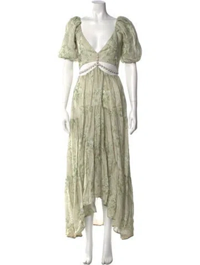 Pre-owned V. Chapman Linen Long Dress In Green