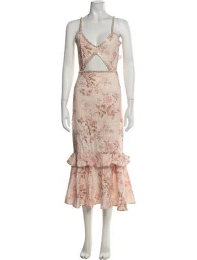 Pre-owned V. Chapman Linen Midi Length Dress W/ Tags In Pink
