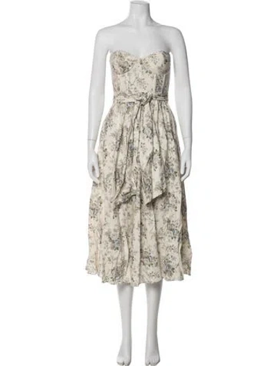 Pre-owned V. Chapman Linen Midi Length Dress In White