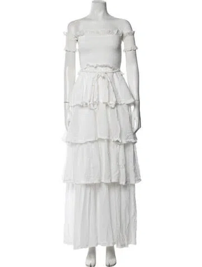 Pre-owned V. Chapman Off-the-shoulder Long Dress In White