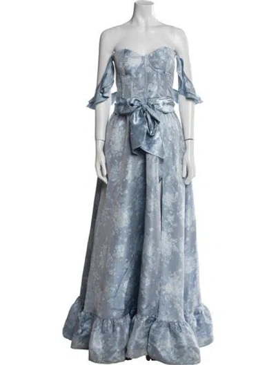 Pre-owned V. Chapman Patterned Long Dress In Blue