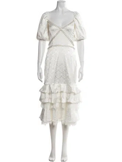 Pre-owned V. Chapman Patterned Midi Length Dress W/ Tags In White