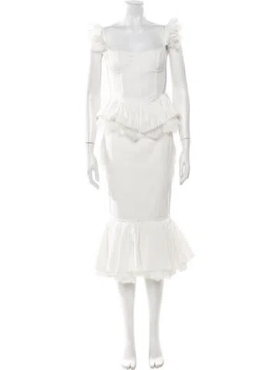 Pre-owned V. Chapman Patterned Ruffle Embellishment Skirt Set In Neutrals