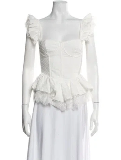 Pre-owned V. Chapman Patterned Square Neckline Top In White