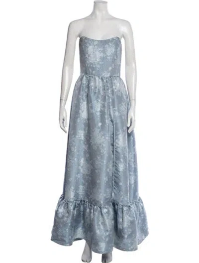 Pre-owned V. Chapman Printed Long Dress In Blue