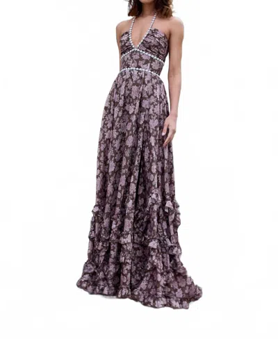 V. Chapman Scarlette Floral Corset Maxi Dress In Chocolate Peony Print In Brown
