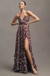 V. Chapman Scarlette Halter Embellished Corset Organza Maxi Dress In Brown