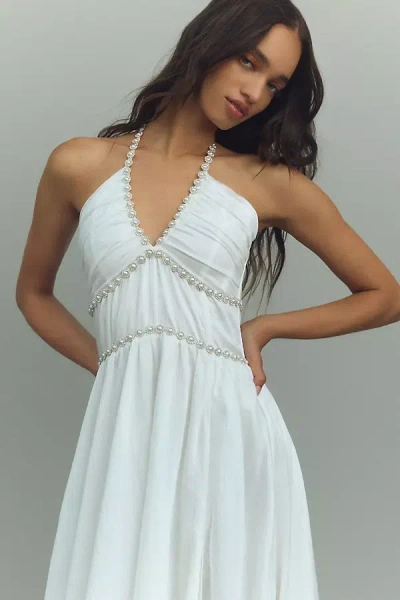 V. Chapman Scarlette Halter Embellished Corset Organza Maxi Dress In White