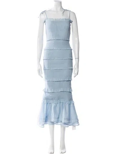 Pre-owned V. Chapman Square Neckline Midi Length Dress In Blue
