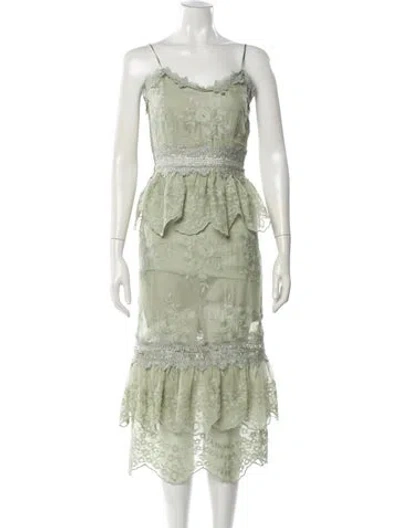 Pre-owned V. Chapman Square Neckline Midi Length Dress In Green