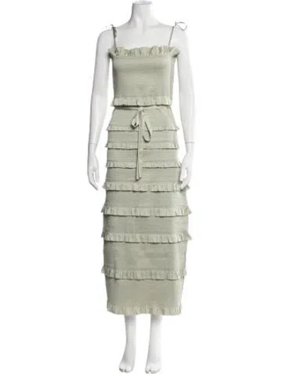 Pre-owned V. Chapman Square Neckline Midi Length Dress W/ Tags In Green