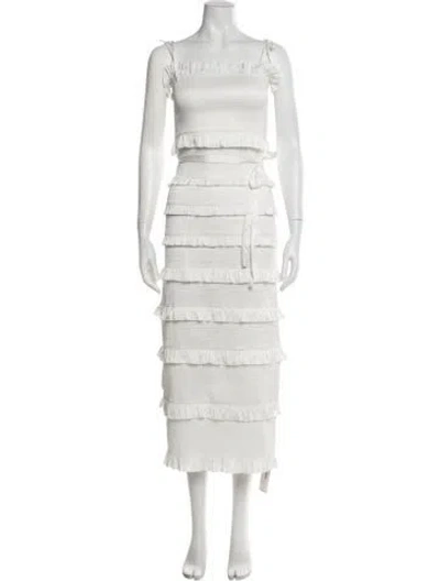 Pre-owned V. Chapman Square Neckline Midi Length Dress In White