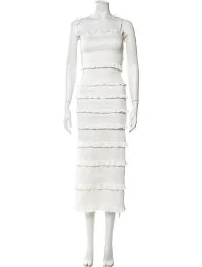 Pre-owned V. Chapman Square Neckline Midi Length Dress In White