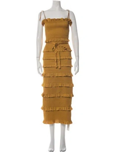 Pre-owned V. Chapman Square Neckline Midi Length Dress In Yellow