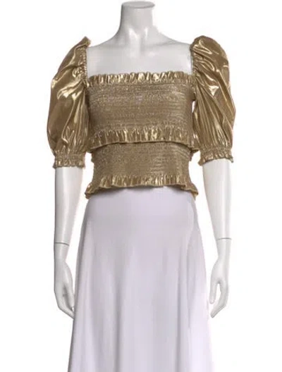 Pre-owned V. Chapman Square Neckline Short Sleeve Crop Top In Gold
