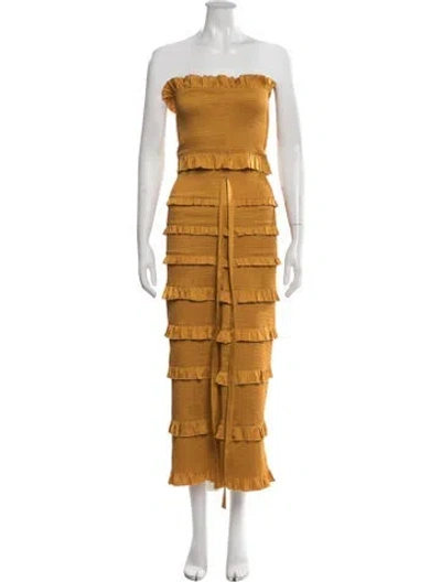 Pre-owned V. Chapman Strapless Midi Length Dress In Yellow