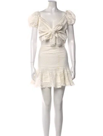 Pre-owned V. Chapman Tie Neck Mini Dress In White
